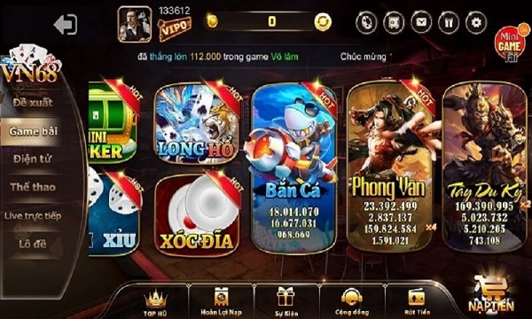 Hệ thống game VN68 Club hấp dẫn