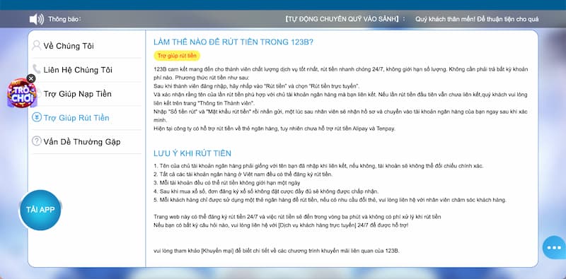 Lưu ý rút tiền tại 123bet anh em không nên bỏ qua